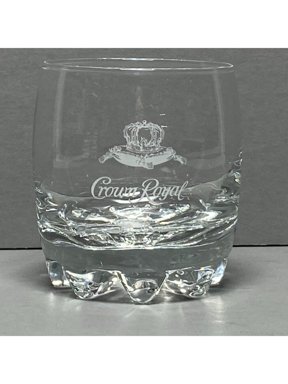 Crown Royal Etched Whiskey Glass Thick 8-Point Base Clear Crystal Made in Italy